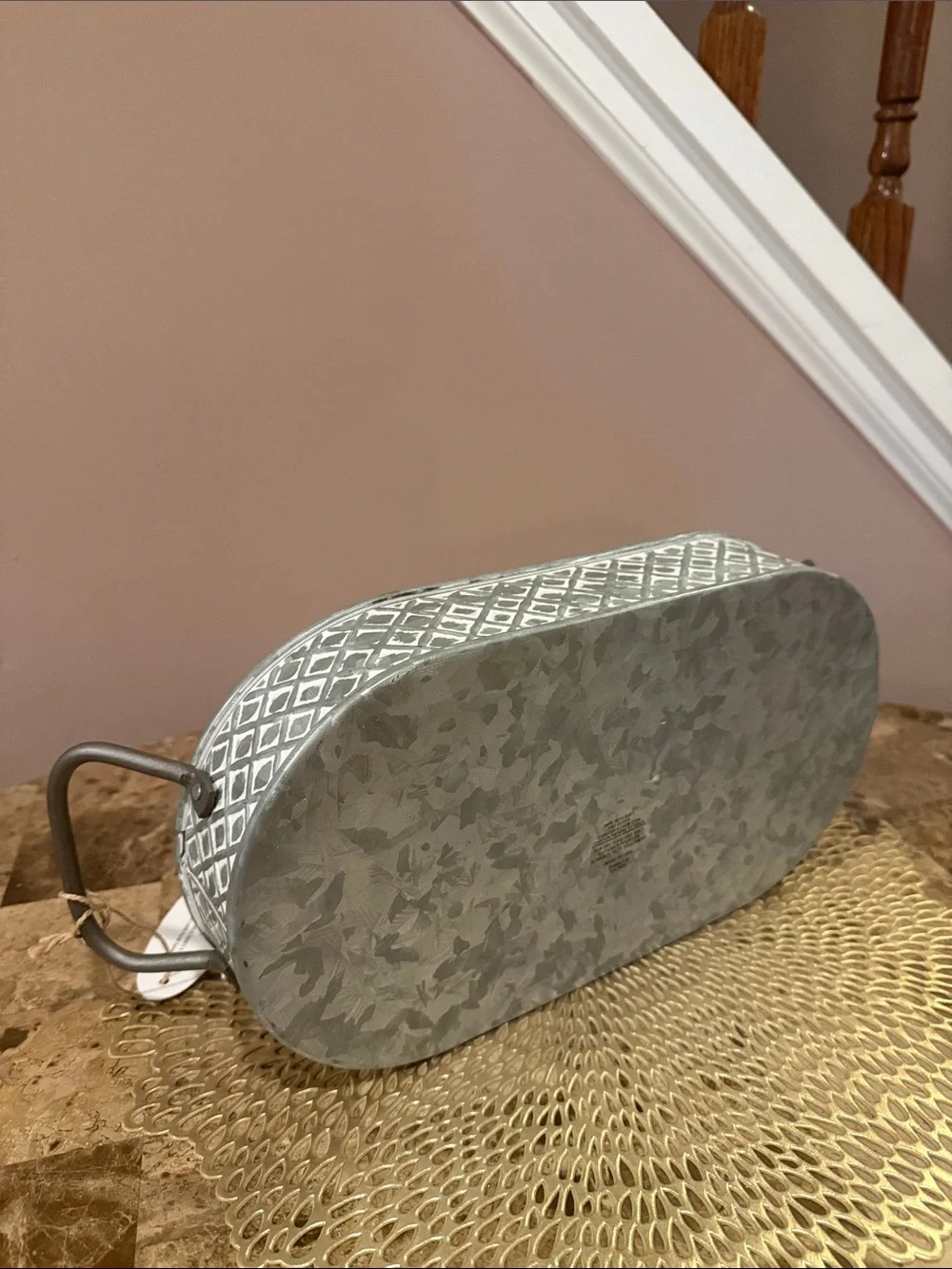 Galvanized Metal Oval Serving Tray with Handles